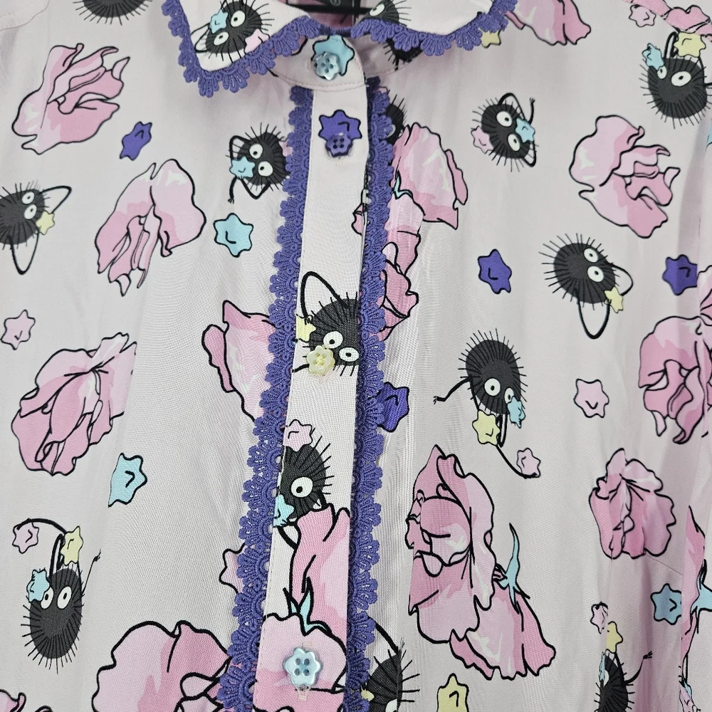 Her Universe Studio Ghibli Spirited Away Soot Sprites Button-Up Blouse NWT - Picture 5 of 11